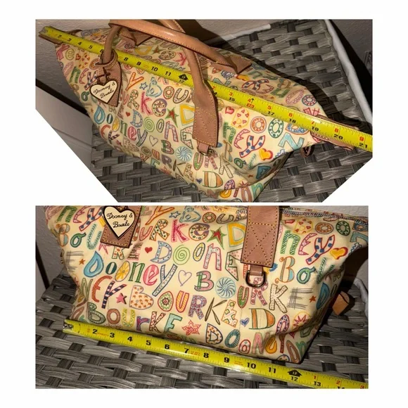 Dooney & Bourke Alphabet Print Satchel Cream Multicolor Leather Trim - Picture 16 of 16